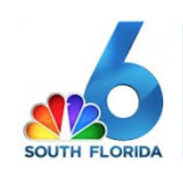 Image shows a logo of South Florida Channel Six News. Words and numbers are blue with rainbow peacock feathers.