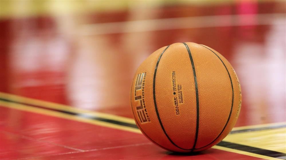 image of basketball on basketball court