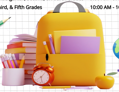  Yellow backpack with textbooks