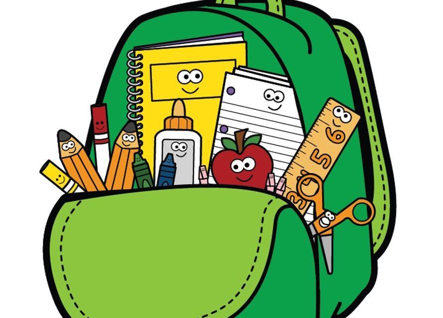  Unzipped bookbag with school supplies inside