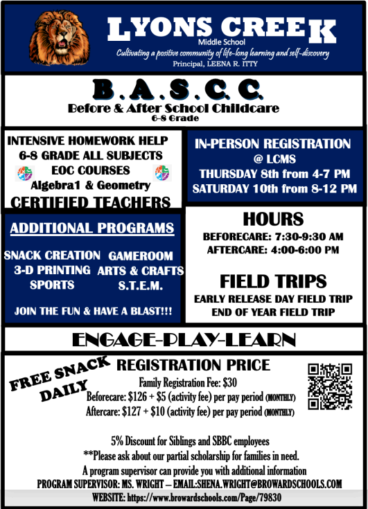   Screen shot of the Before & Aftercare Registration flyer