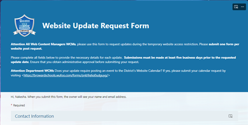 Picture of Website Update Request Form