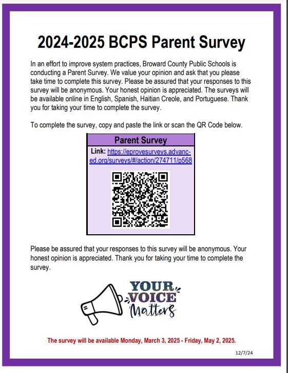  Please click here to access the  BCPS Parent Survey