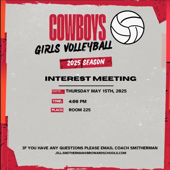  Girls Volleyball Interest Meeting - Thursday, May 15th @ 4pm