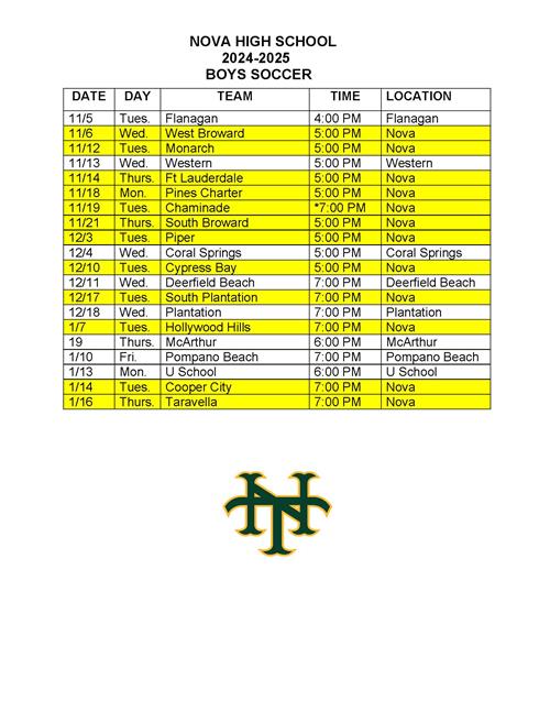 Boys Soccer Schedule