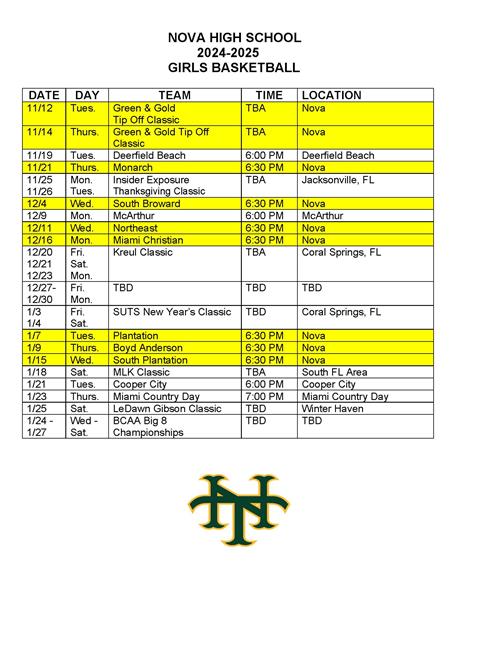 Girls Basketball Schedule