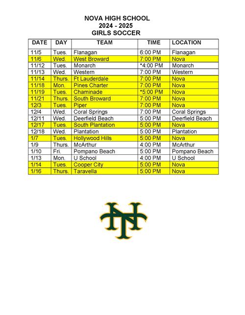 Girls Soccer Schedule