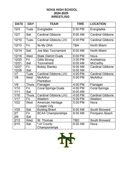 Wrestling Schedule