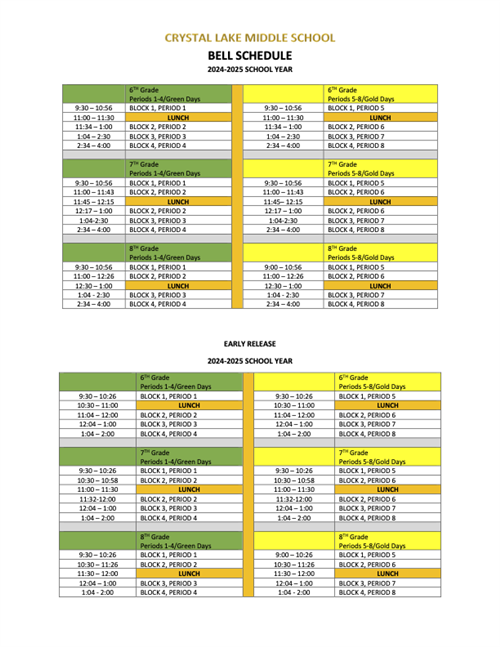 Class periods and times