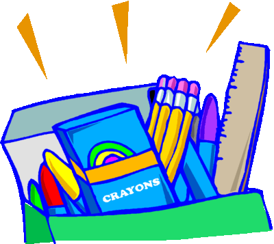 school supplies in green box