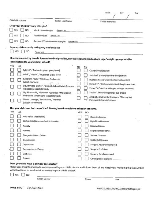 Hazel Health Medical Consent Form