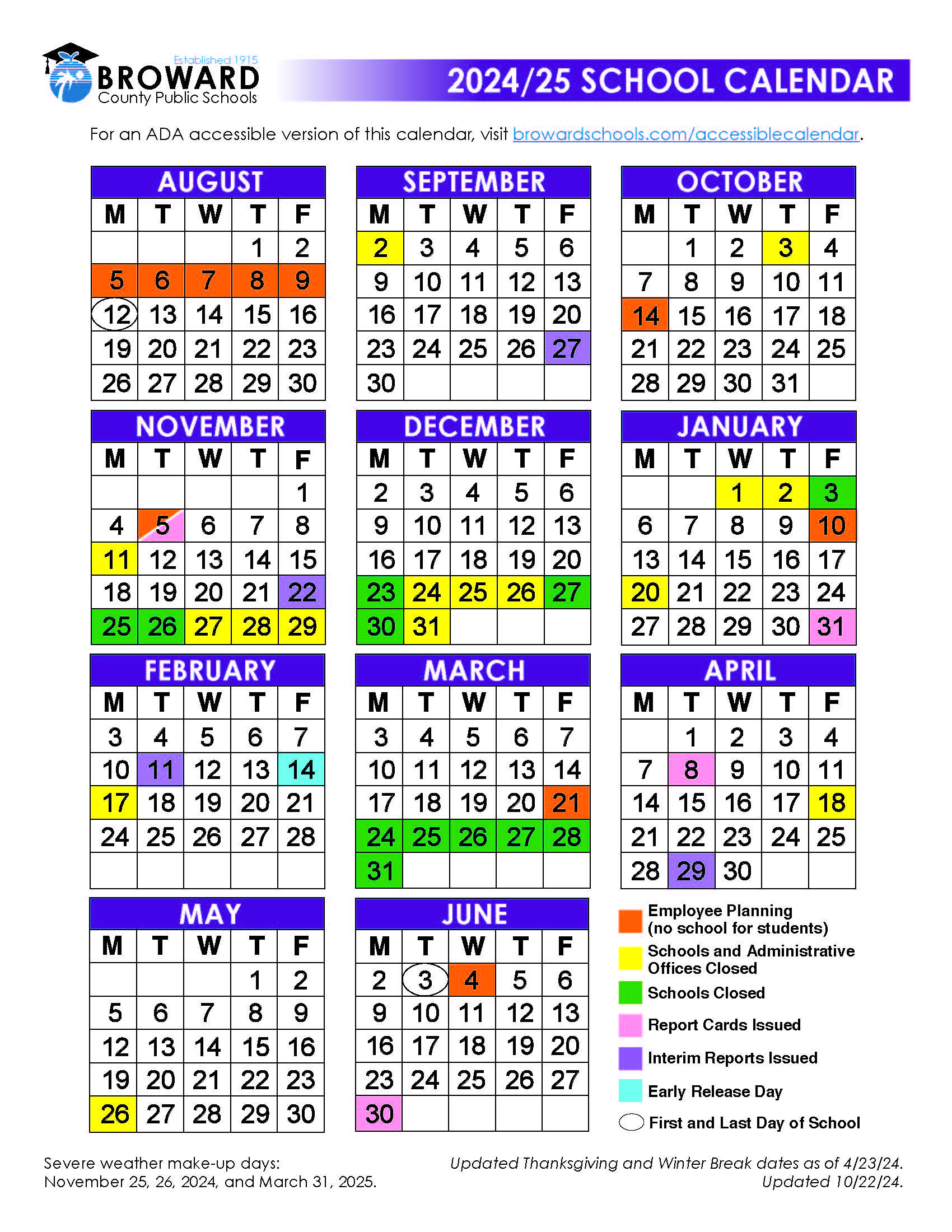 SY 2024 - 2025 School Calendar